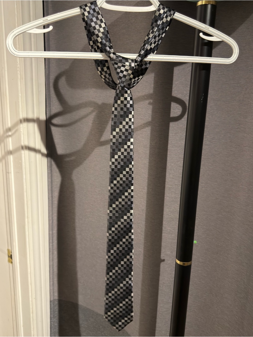 Men's Black and Gray Checkered Slim Tie
